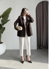 Fular Detaylı Astarlı Kahve Blazer Ceket