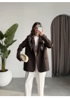 Fular Detaylı Astarlı Kahve Blazer Ceket