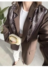 Fular Detaylı Astarlı Kahve Blazer Ceket