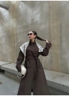 Fularlı Oversize Premium Kahve Trençkot