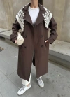 Fularlı Oversize Premium Kahve Trençkot