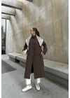 Fularlı Oversize Premium Kahve Trençkot