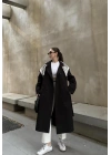 Fularlı Oversize Premium Siyah  Trençkot