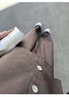 Geniş Yaka Keten Premium Kahve Takım