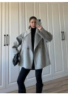 Geniş Yaka Oversize Gri Kaban