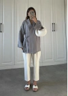 Gri Yandan Bağlamalı Tensel Kimono Ceket
