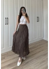 Holla Astarlı Kırışık Kahve Tül Etek