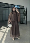 İkili Askılı Kahve Bluz Elbise Takım