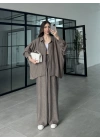 İthal Kumaş Desenli Oversize Duman Gömlek Takım