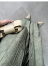 İthal Kumaş Desenli Oversize Haki Gömlek Takım