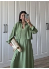 İthal Kumaş Premium Askılı Yeşil Gömlek Elbise