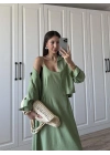 İthal Kumaş Premium Askılı Yeşil Gömlek Elbise