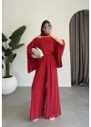 İthal Kumaş Şal Detaylı Kırmızı Takım