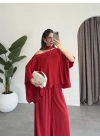 İthal Kumaş Şal Detaylı Kırmızı Takım
