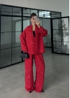 Jakarlı Kırmızı Kimono Takım