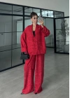 Jakarlı Kırmızı Kimono Takım