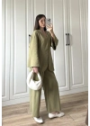 Kancalı Premium Nude Yeşili Keten Takım