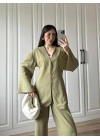 Kancalı Premium Nude Yeşili Keten Takım