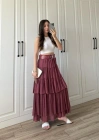 Katlı Boho Vual Kemerli Bordo Etek