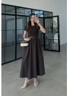 Kemerli Basic Kahve Elbise