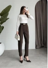 Kemerli Kahve Kalem Kumaş Pantolon