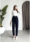 Kemerli Lacivert Kalem Kumaş Pantolon