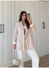 Keten Astarlı Bordo Çizgili Blazer Ceket