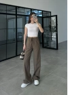 Keten Beli Lastikli Haki Pantolon