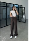 Keten Beli Lastikli Kahve Pantolon