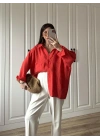 Kırmızı Oversize Tensel Gömlek