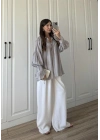 Kolları Volanlı Pinterest Viral Gri  Gömlek