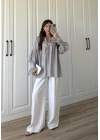 Kolları Volanlı Pinterest Viral Gri  Gömlek