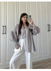 Kolları Volanlı Pinterest Viral Gri  Gömlek