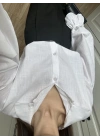 Kolu Volanlı Beyaz Keten Gömlek