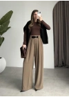 Köprü Detay Kemerli Haki Palazzo Pantolon