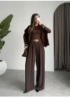 Köprü Detay Kemerli Kahve Palazzo Pantolon