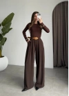 Köprü Detay Kemerli Kahve Palazzo Pantolon
