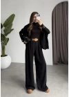Köprü Detay Kemerli Siyah Palazzo Pantolon