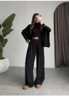 Köprü Detay Kemerli Siyah Palazzo Pantolon