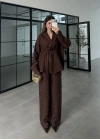 Kraş Kumaş Şal Yaka Kahve Kimono Takım
