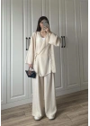 Krinkıl Yandan Bağlamalı Krem Kimono Takım