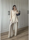 Krinkıl Yandan Bağlamalı Krem Kimono Takım