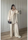 Krinkıl Yandan Bağlamalı Krem Kimono Takım