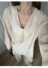 Krinkıl Yandan Bağlamalı Krem Kimono Takım
