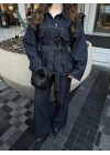 Kuşaklı Koyu Denim Takım