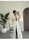 Kuşaklı Tam Boy Ekru Kimono