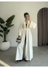 Kuşaklı Tam Boy Ekru Kimono