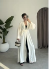 Kuşaklı Tam Boy Ekru Kimono