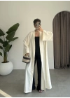 Kuşaklı Tam Boy Ekru Kimono