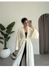Kuşaklı Tam Boy Ekru Kimono